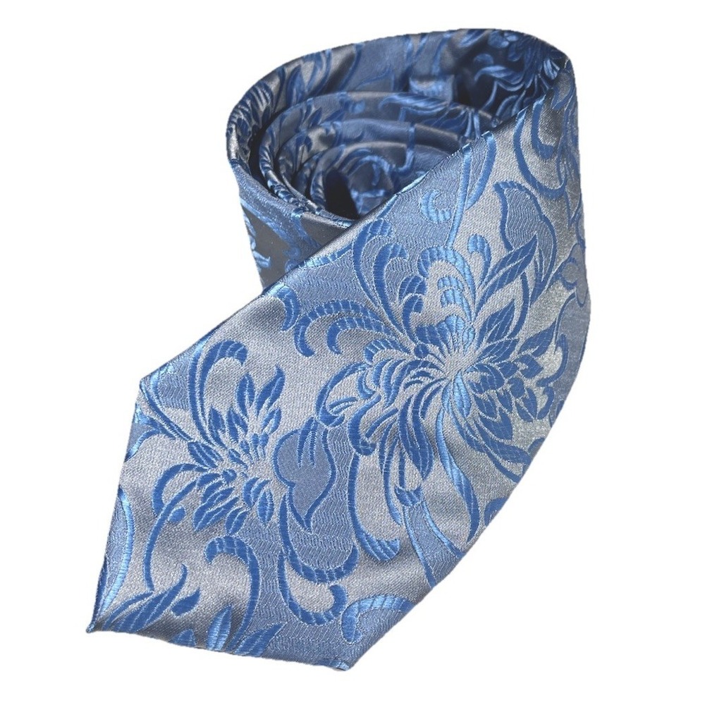 Men's 100% Silk Necktie Light Blue & Silver Paisley Wedding Prom